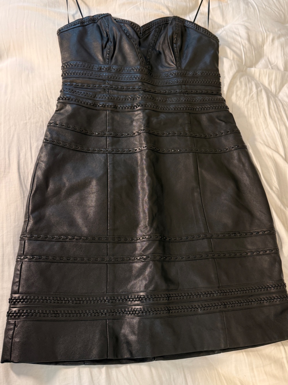 Guess Black Leather Strapless Mini Dress